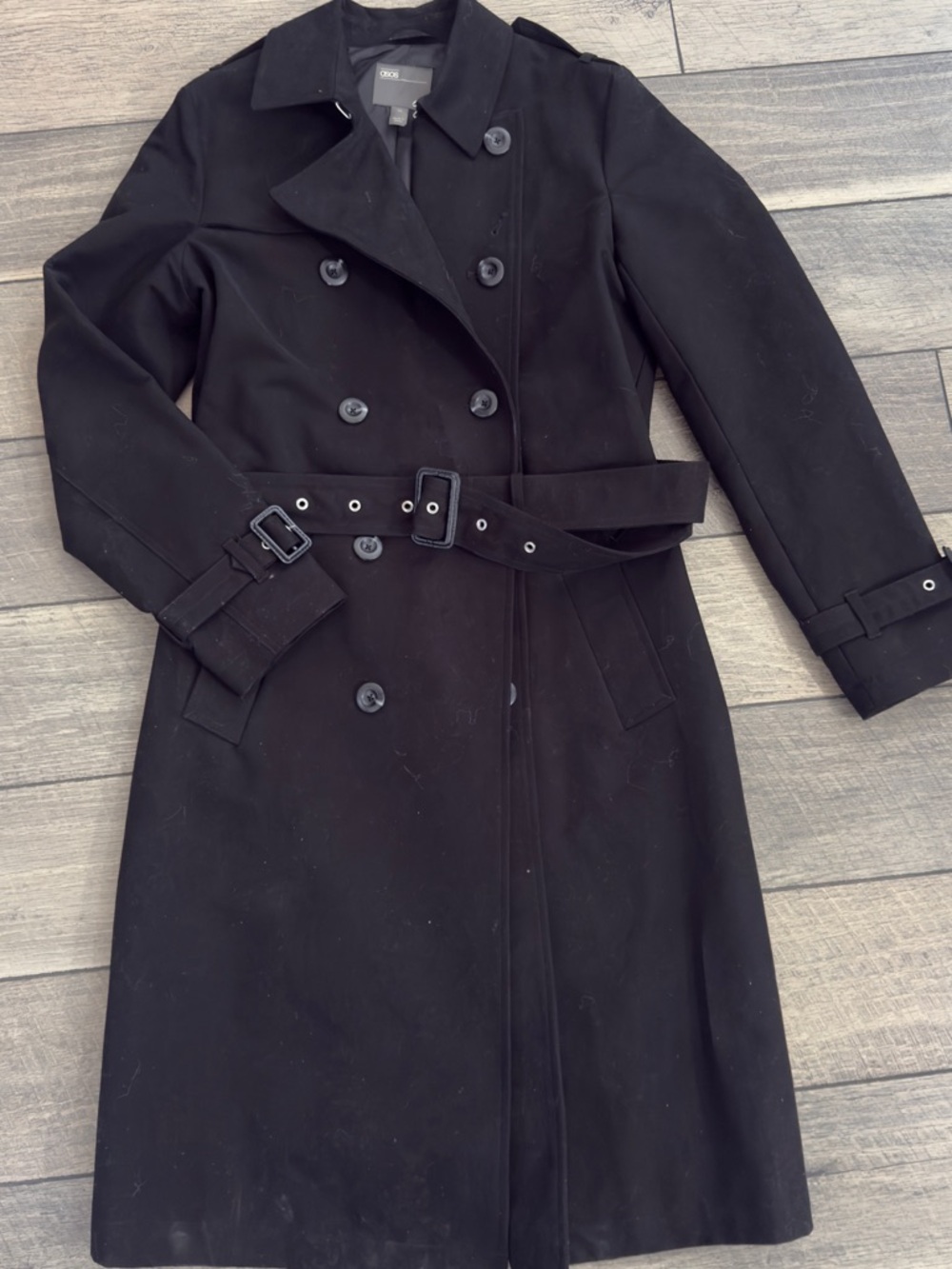 ASOS Black Double-Breasted Coat with Notched Collar